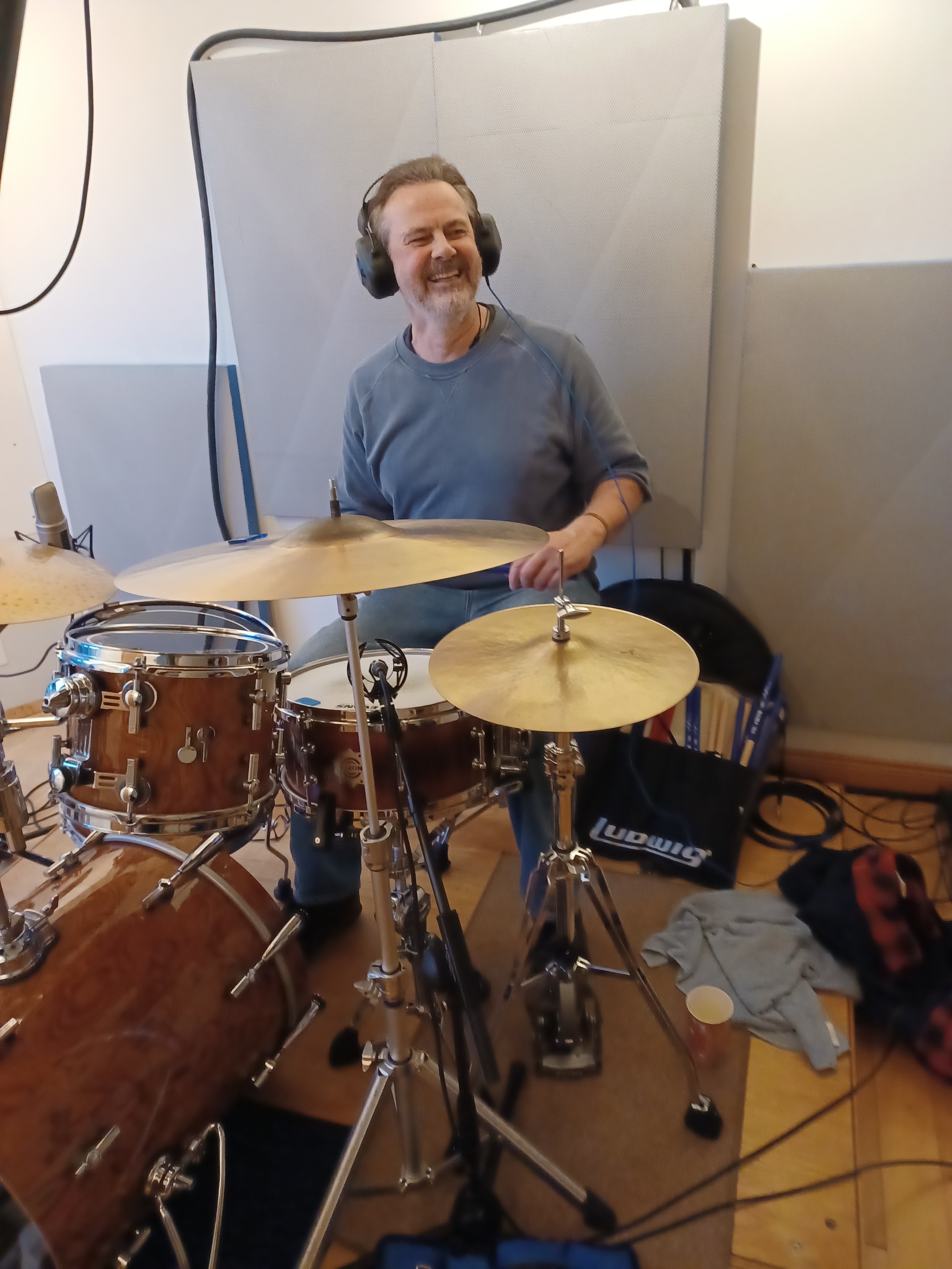 Bruce Mackay - recording drums at Jennifer Clark studio