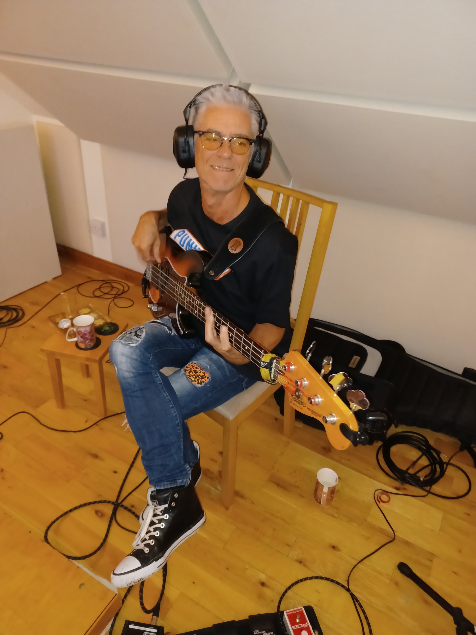Gary Houston - recording bass guitar at Jennifer Clark studio