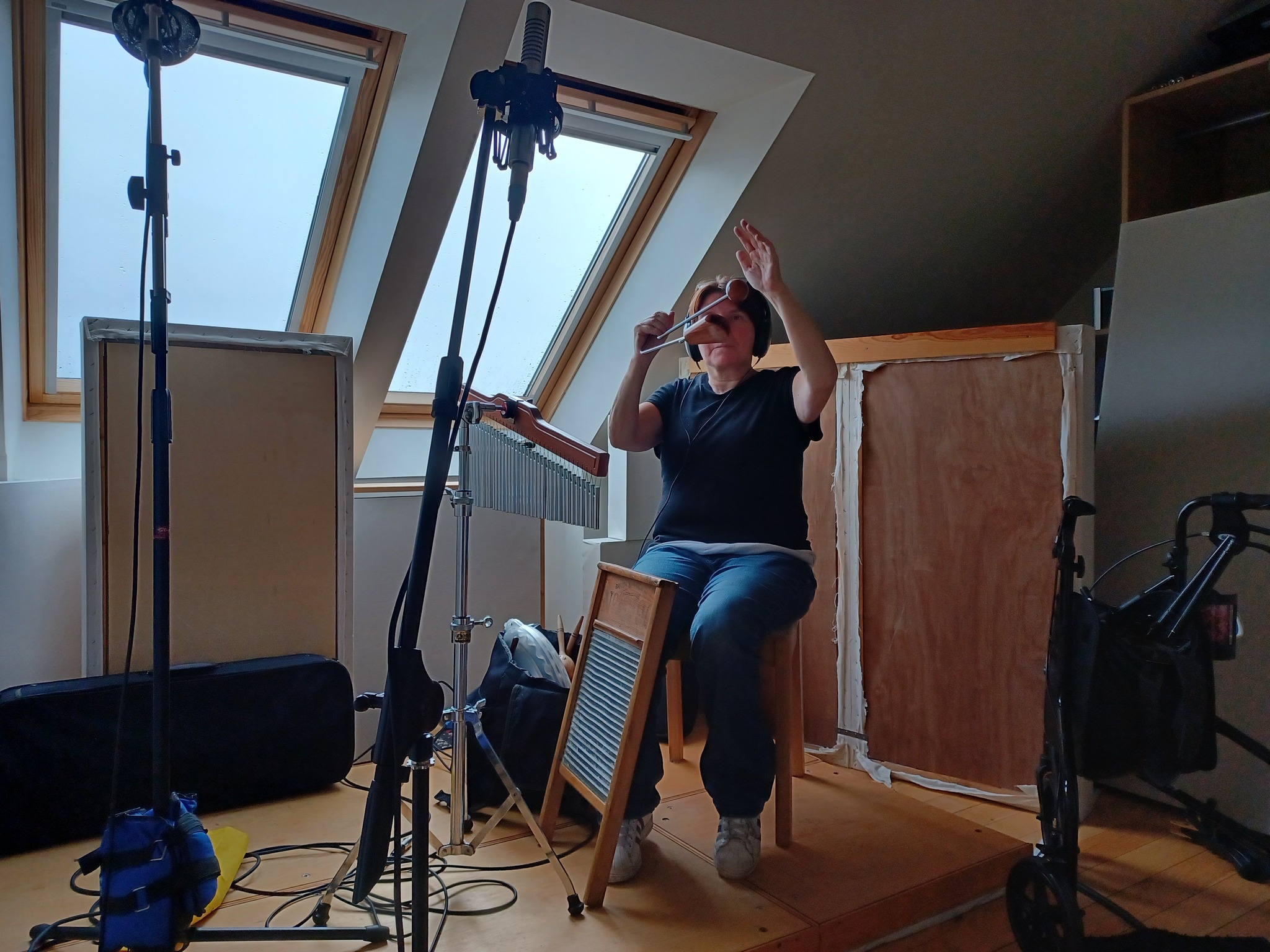 Suzy Cargill - recording mandolin at Jennifer Clark's studio